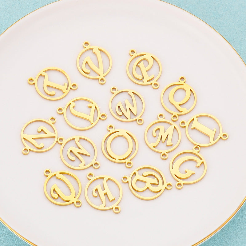 "Stainless Steel Geometric Double Circle Hollow Letter Pendant Necklace"