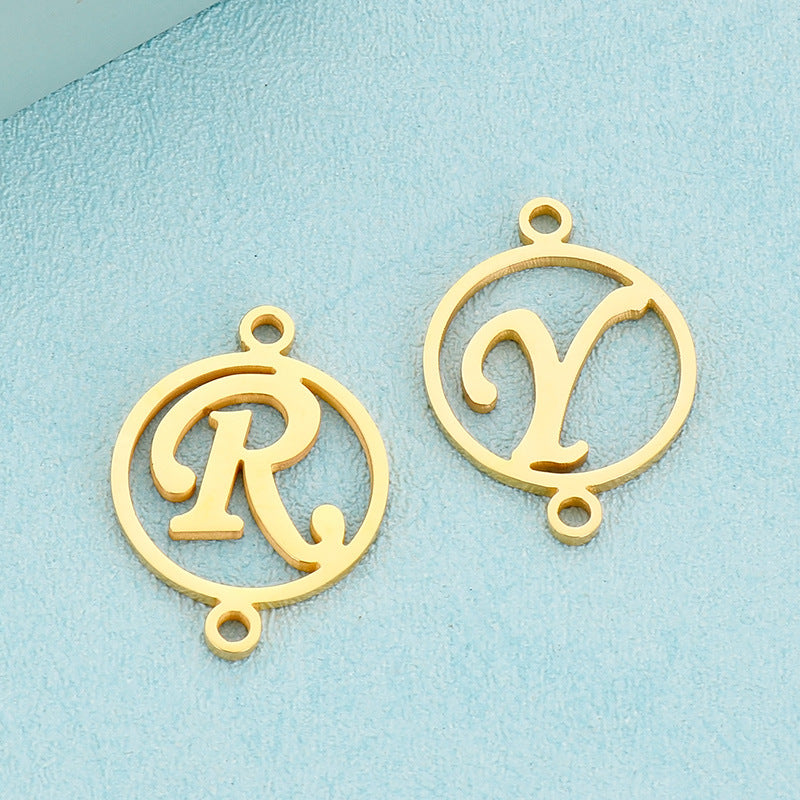 "Stainless Steel Geometric Double Circle Hollow Letter Pendant Necklace"