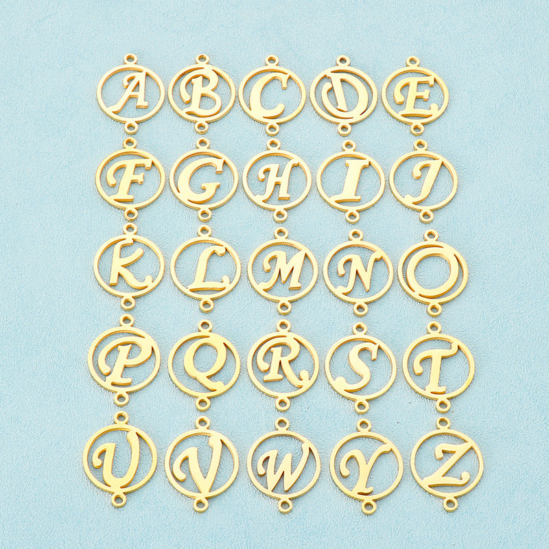 "Stainless Steel Geometric Double Circle Hollow Letter Pendant Necklace"