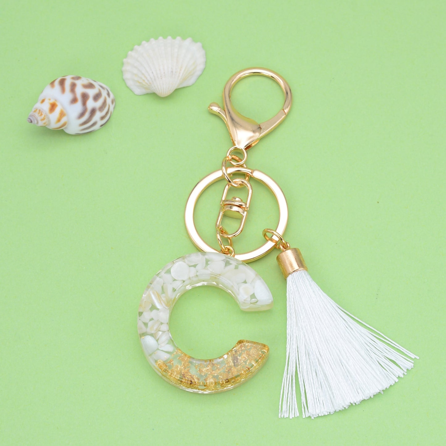 Fashion Letter Tassel Alloy Epoxy Crystal Keychain Pendant