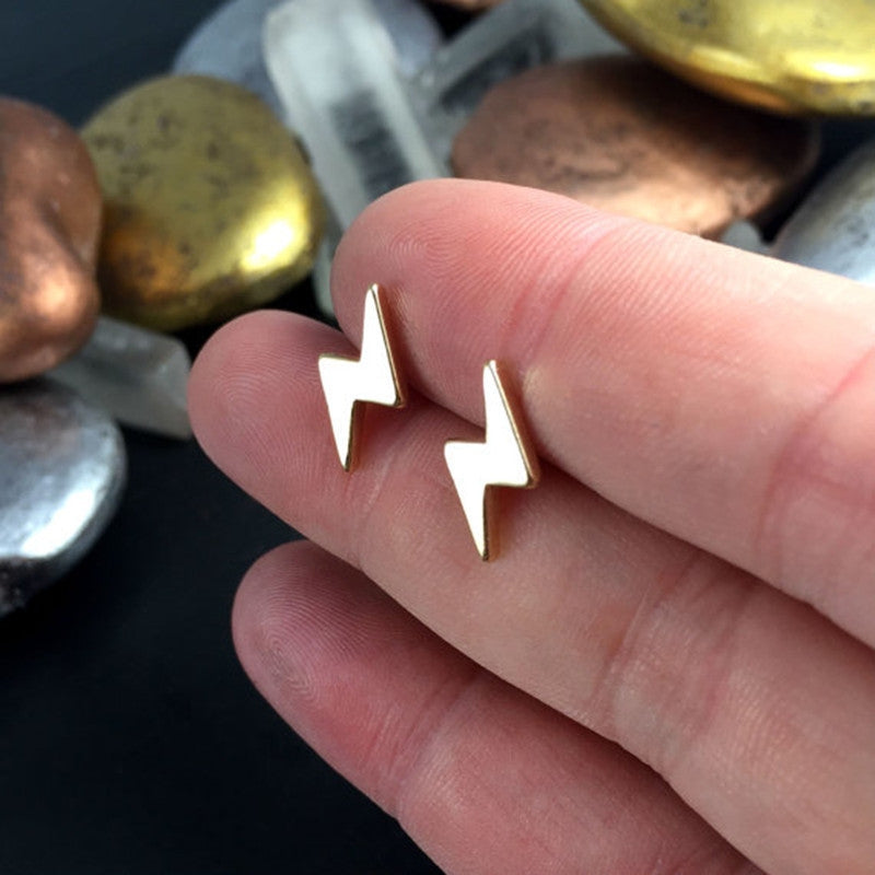 Eco-Friendly Lightning Bolt Alloy Stud Earrings - European & American Style