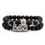 Lion Head & Owl Beaded Bracelet Set with Matte Black Onyx and Curved Tube Design