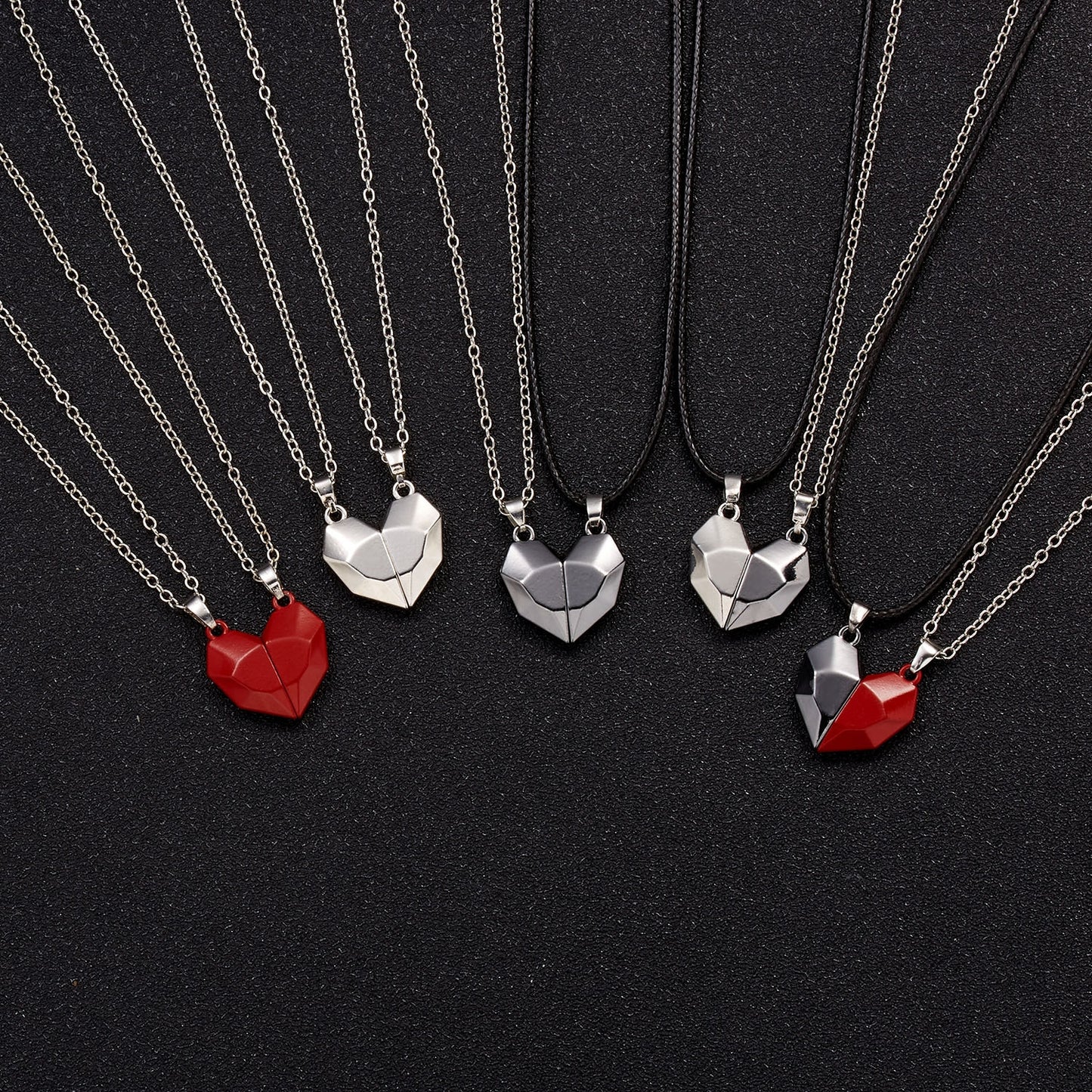 Magnetic Heart Couple Necklace Set with Stone Pendant