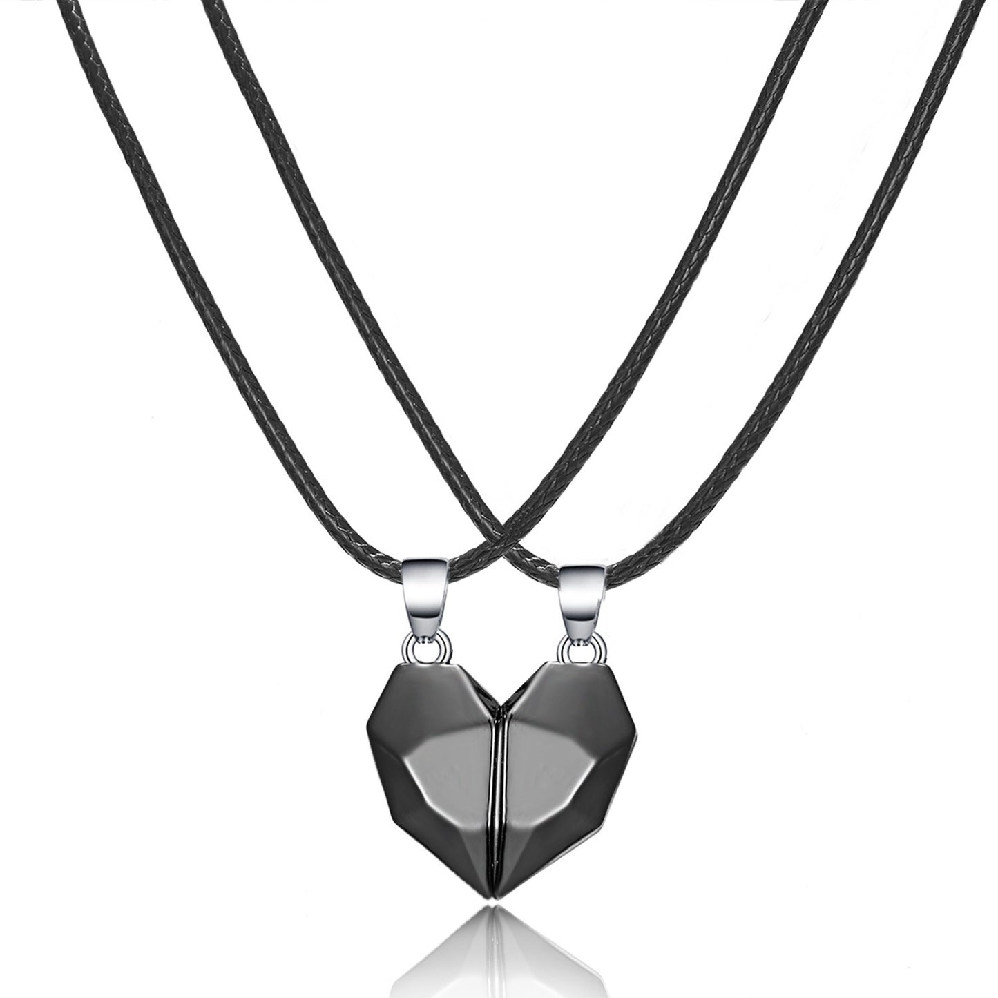 Magnetic Heart Couple Necklace Set with Stone Pendant