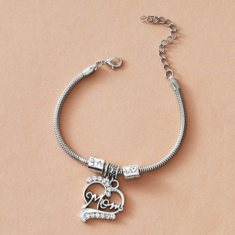 Fashion Rhinestone Heart-Shaped Mom Bracelet