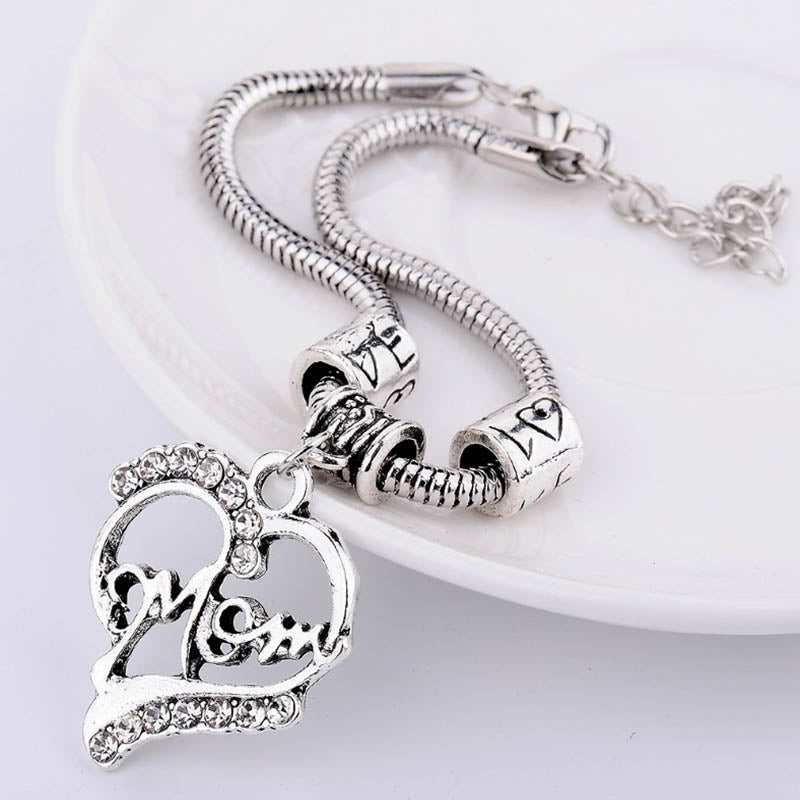 Fashion Rhinestone Heart-Shaped Mom Bracelet