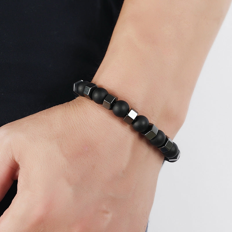 Men's Retro Black Gallstone Beaded Stretch Bracelet