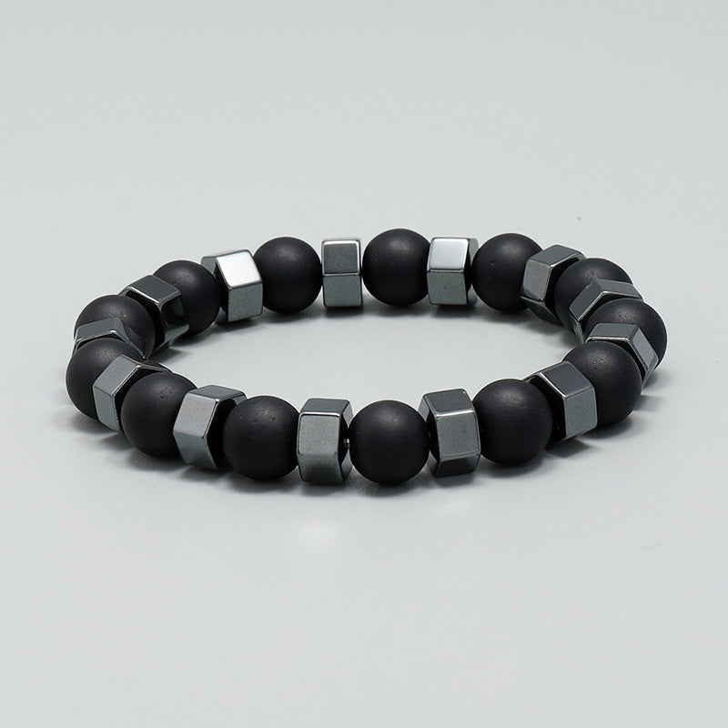 Men's Retro Black Gallstone Beaded Stretch Bracelet