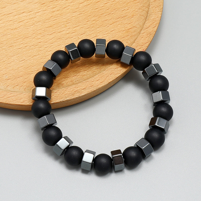 Men's Retro Black Gallstone Beaded Stretch Bracelet