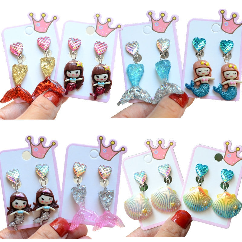 Mermaid Shell Resin Clip-On Earrings for Girls