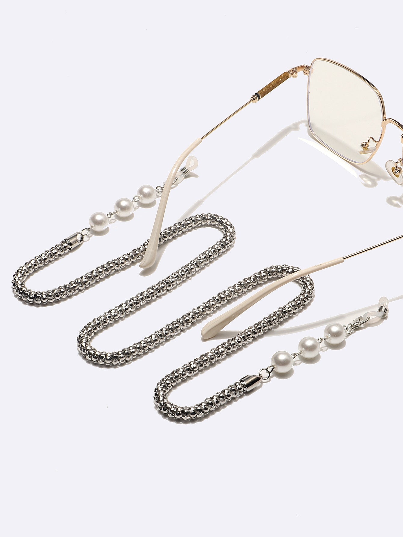 Fashion Metal Glasses and Mask Chain with Simple Pearl Alloy in Silver