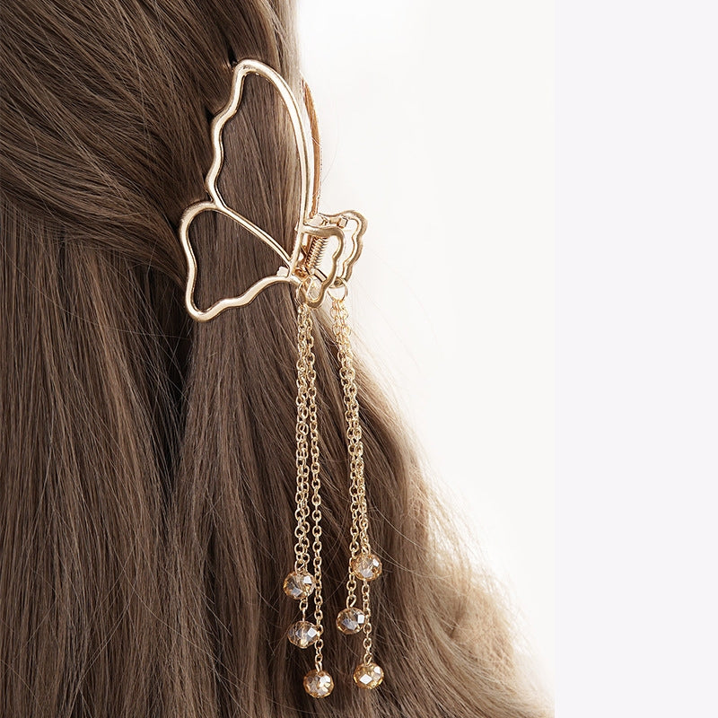 Fashion Metal Butterfly Hair Clip with Tassel Pendant for Women