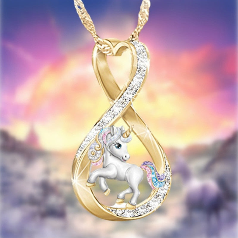 Fashion Unicorn Micro-Pave Diamond Pendant Alloy Necklace