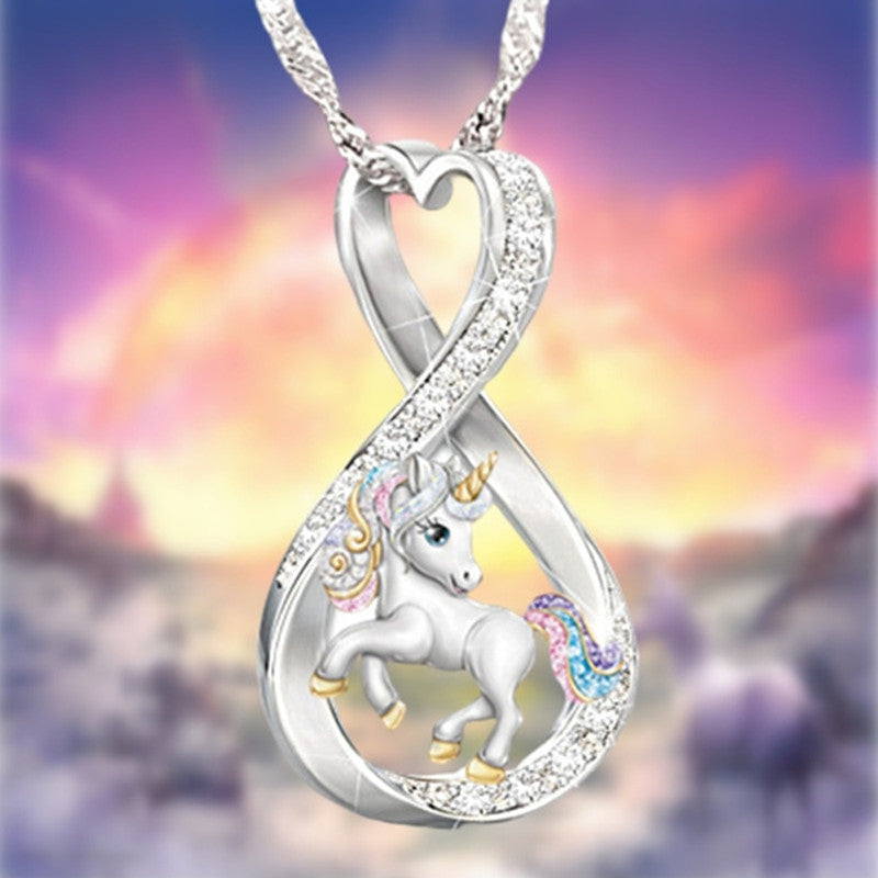 Fashion Unicorn Micro-Pave Diamond Pendant Alloy Necklace