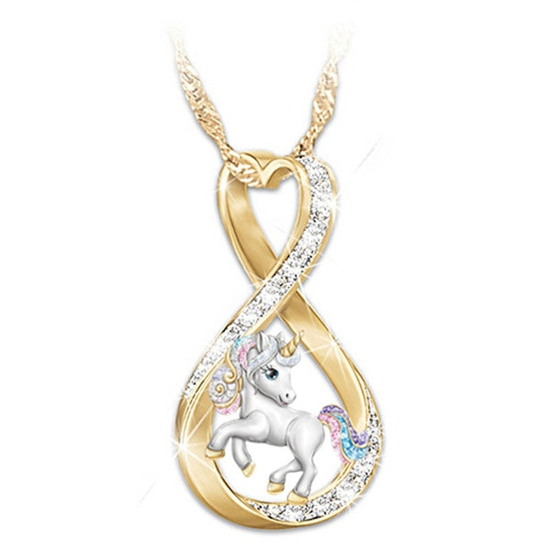 Fashion Unicorn Micro-Pave Diamond Pendant Alloy Necklace