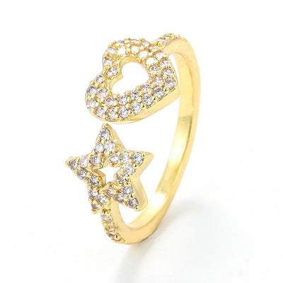 Fashion Starry Heart Adjustable Zircon Ring