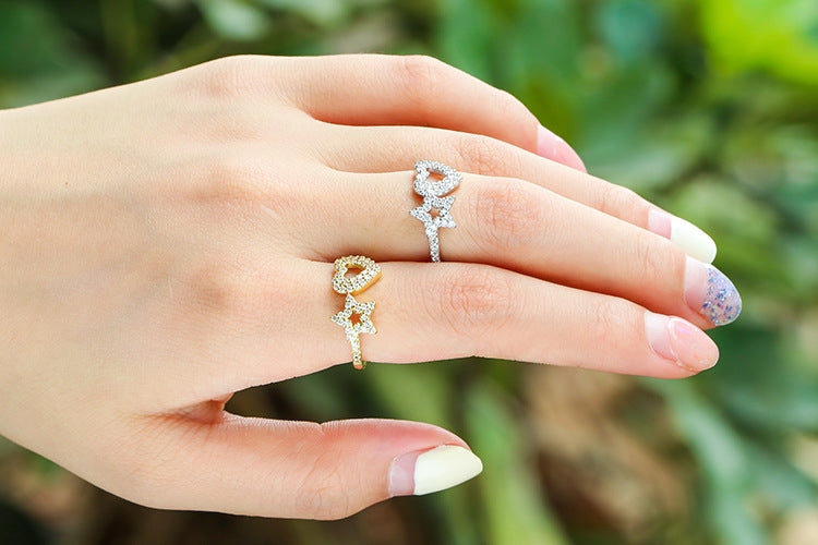 Fashion Starry Heart Adjustable Zircon Ring