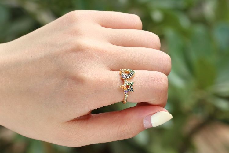 Fashion Starry Heart Adjustable Zircon Ring