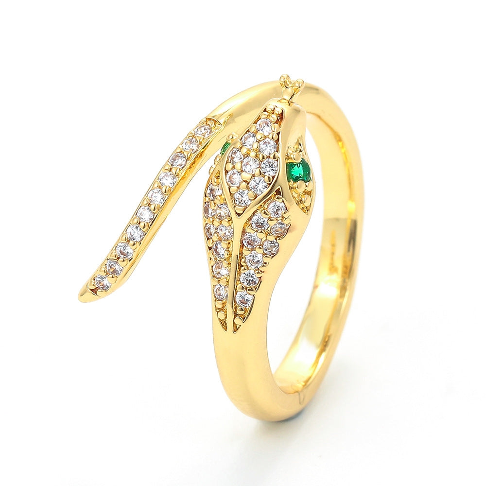 Fashion Adjustable Green Eye Snake Zircon Copper Ring