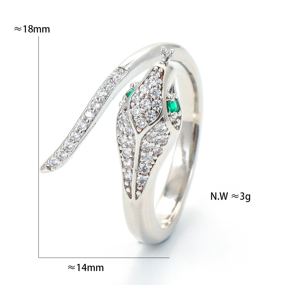 Fashion Adjustable Green Eye Snake Zircon Copper Ring