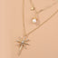 Fashion Micro-studded Skylight Star Pendant & Natural Freshwater Pearl Sunflower Multi-layer Necklace