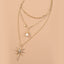 Fashion Micro-studded Skylight Star Pendant & Natural Freshwater Pearl Sunflower Multi-layer Necklace