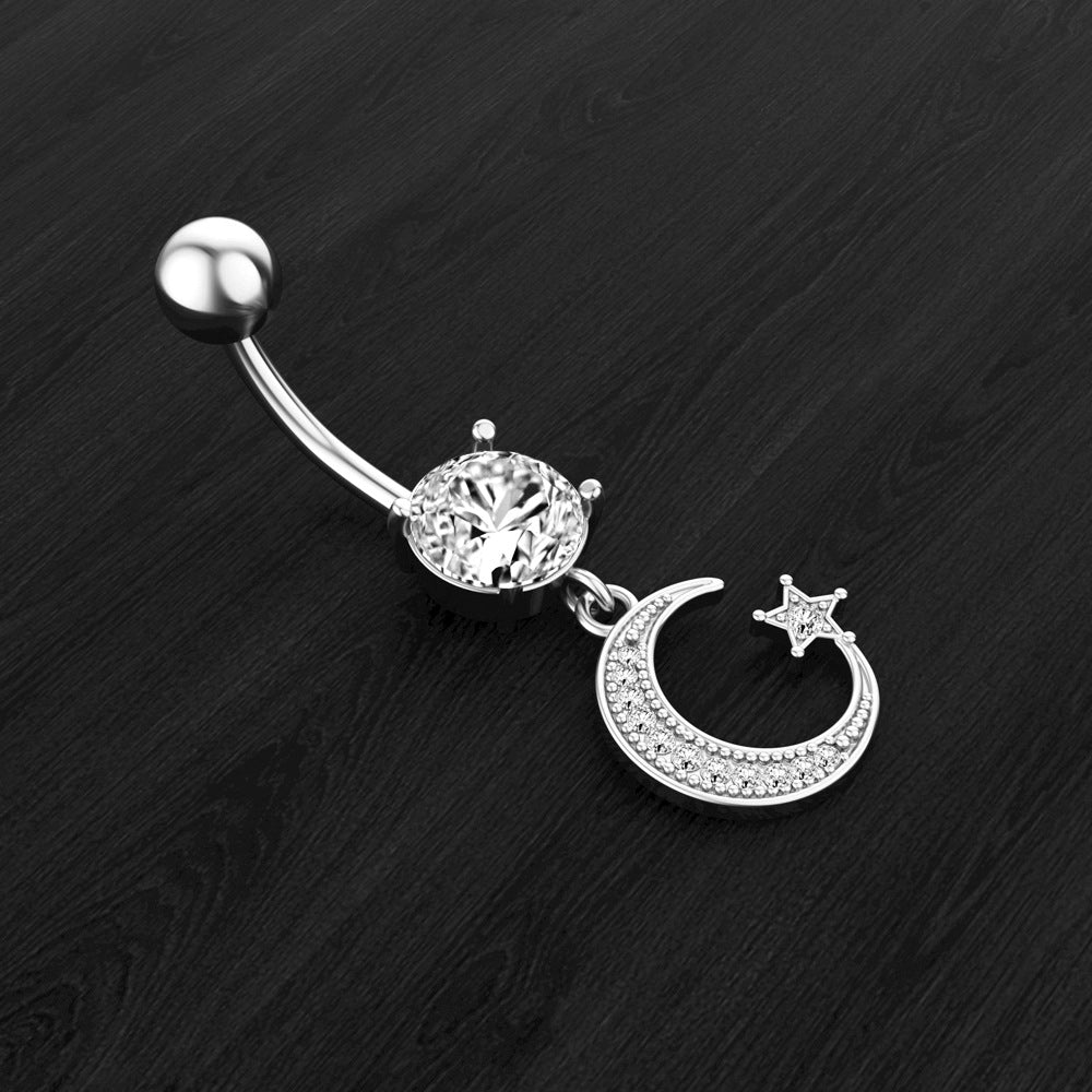 Fashion Moon and Star Zircon Stainless Steel Belly Ring