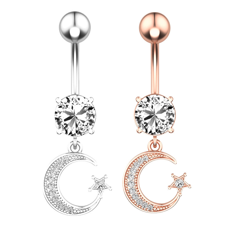 Fashion Moon and Star Zircon Stainless Steel Belly Ring