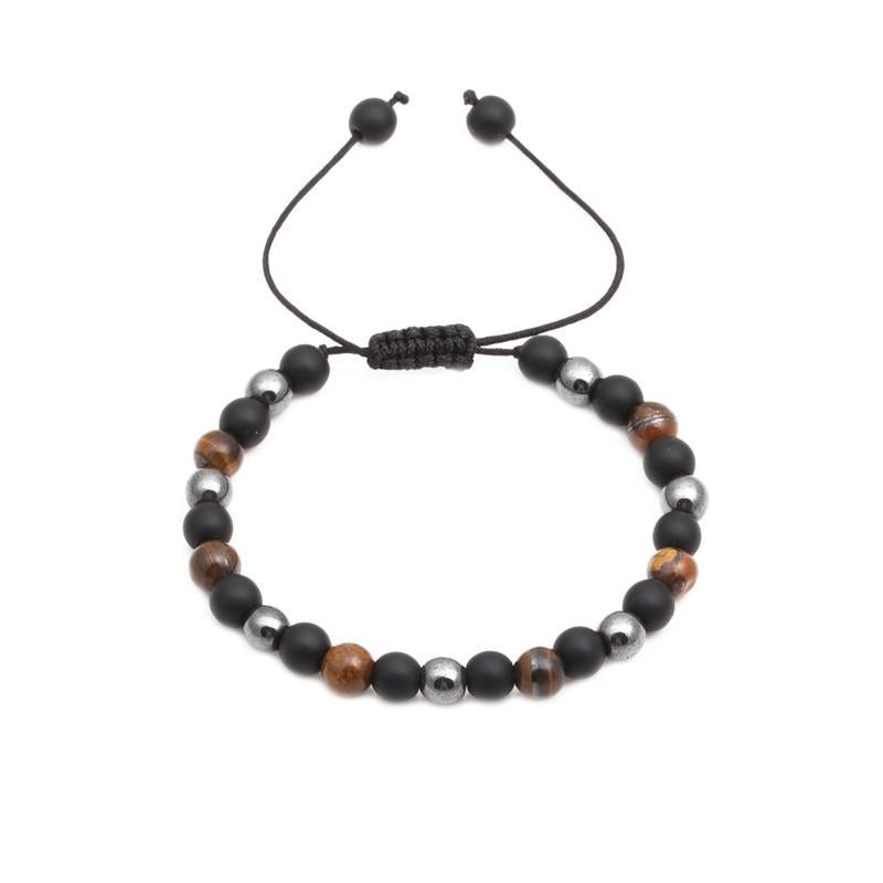 Fashion Adjustable Black Matte Woven Bracelet with Tiger Eye Stone