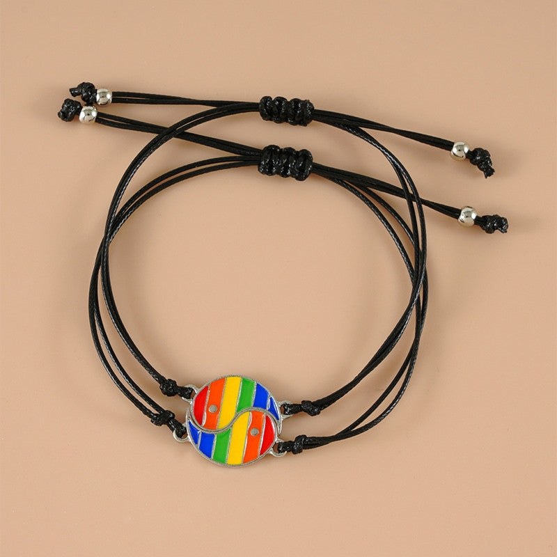 Bohemian Rainbow Yin Yang Hand-Woven Adjustable Bracelet Set