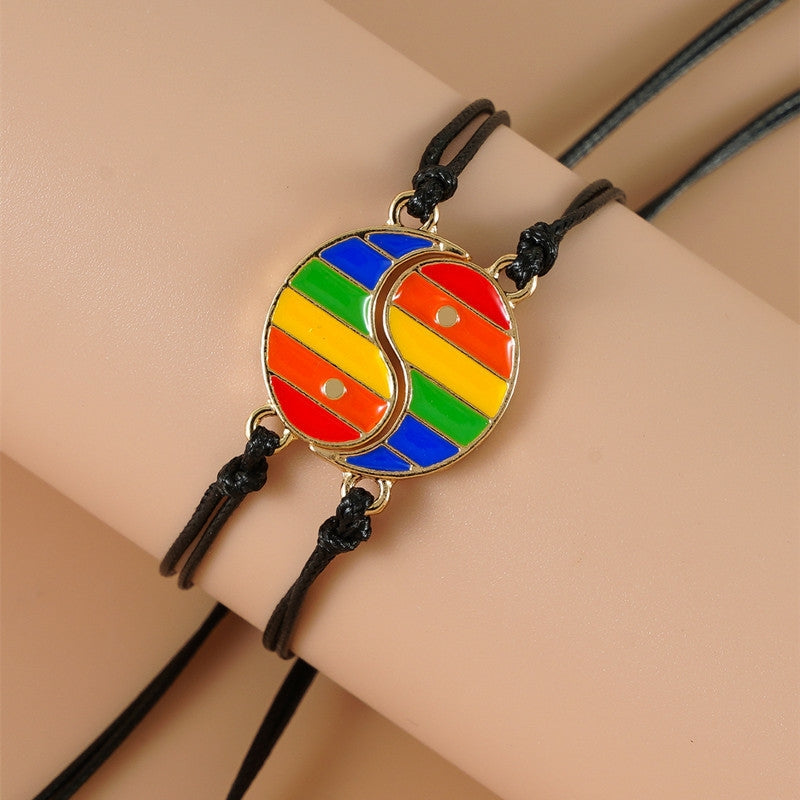 Bohemian Rainbow Yin Yang Hand-Woven Adjustable Bracelet Set