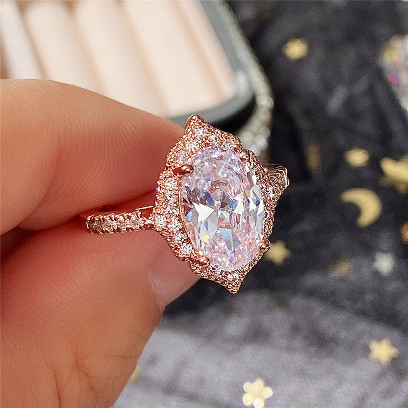 Rose Gold Plated Zircon Round Diamond Princess Engagement Ring