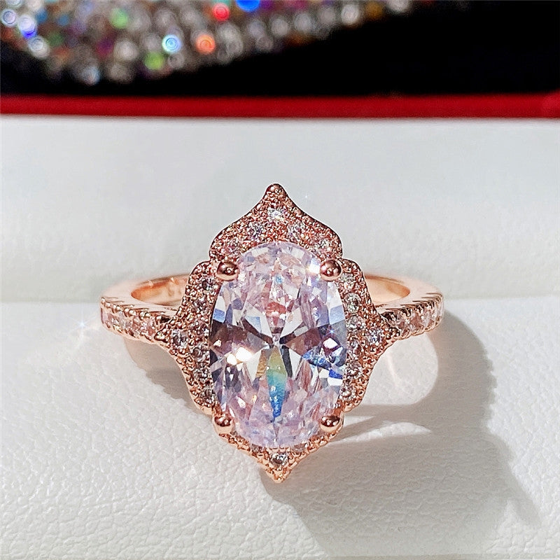 Rose Gold Plated Zircon Round Diamond Princess Engagement Ring