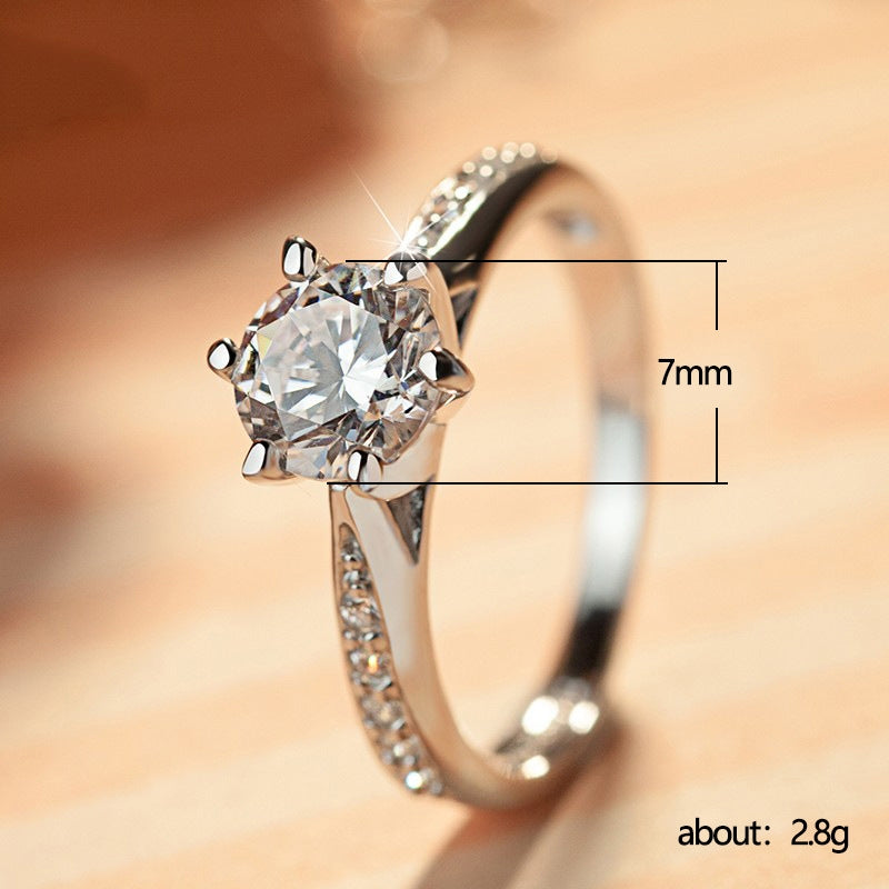 Elegant Six-Claw Zircon Copper Engagement Ring