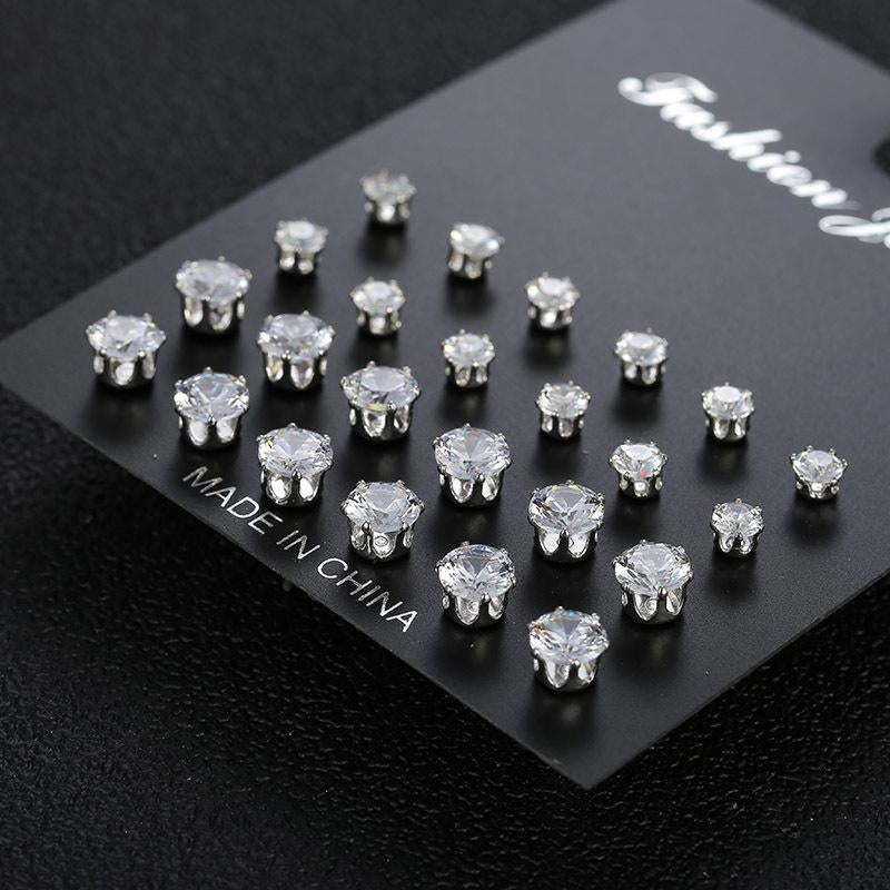 Fashion Zircon Octopus Stud Earrings Set - 12 Pairs Trendy Minimalist Jewelry for Women