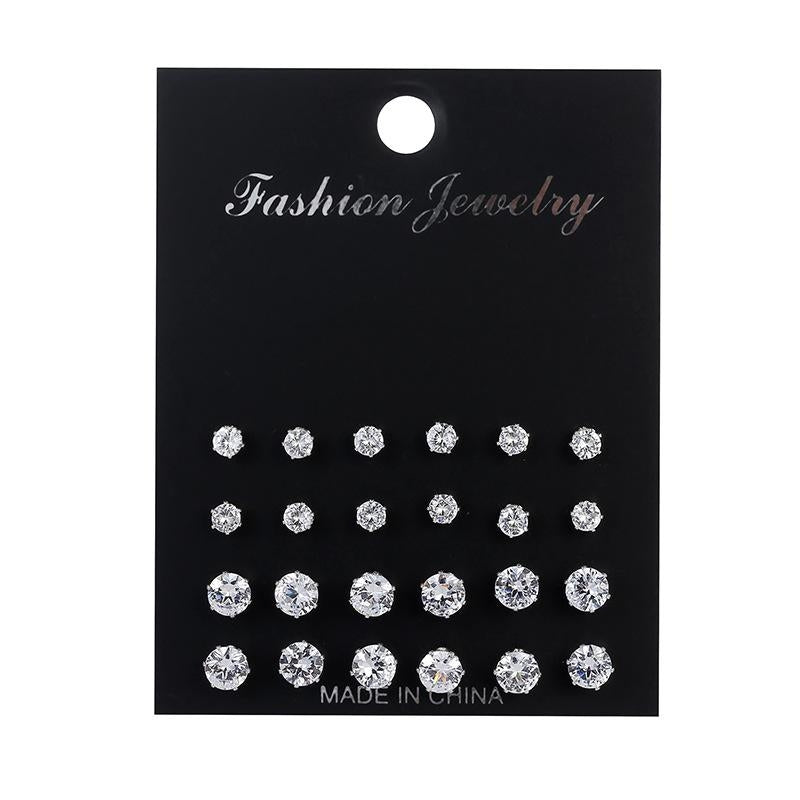 Fashion Zircon Octopus Stud Earrings Set - 12 Pairs Trendy Minimalist Jewelry for Women