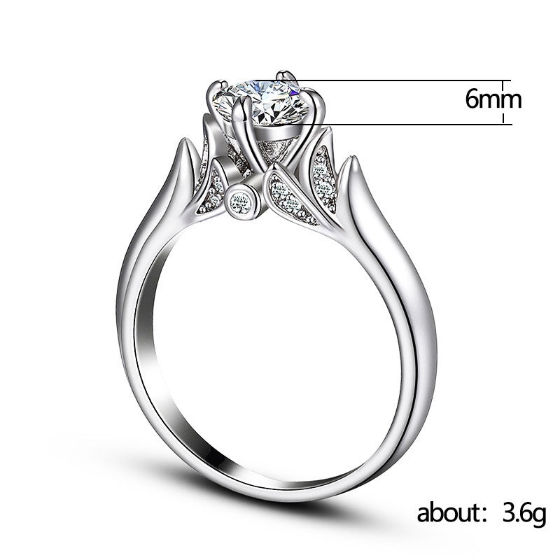 Fashion Classic Four-Claw Shining Zircon Copper Engagement Ring