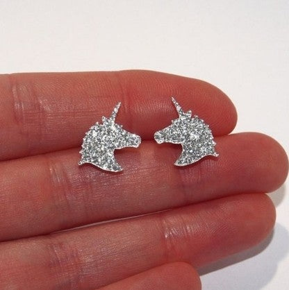 Simple Pink Crystal Unicorn Stud Earrings