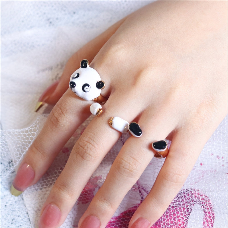 Fashion Panda Enamel Plated Women's Open Ring - Unique 2023 Design