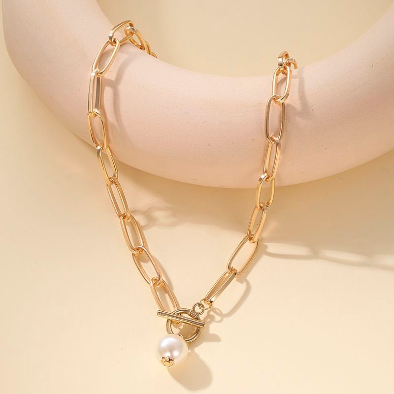 Elegant Pearl Alloy Women's Pendant Necklace - Chic Long Statement Jewelry