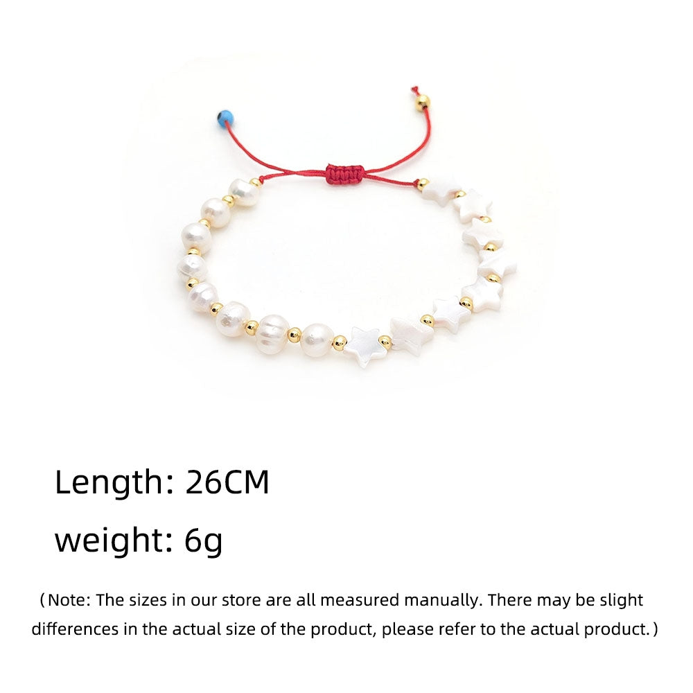 French Baroque Natural Pearl Beaded Star Bracelet - Ethnic Style Woven Shell Design