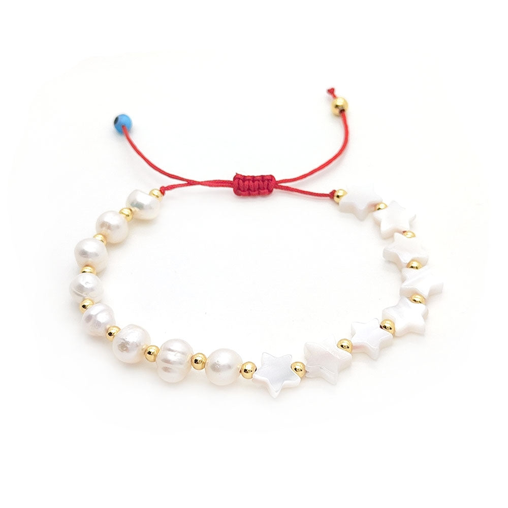 French Baroque Natural Pearl Beaded Star Bracelet - Ethnic Style Woven Shell Design