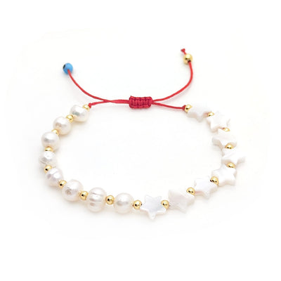 French Baroque Natural Pearl Beaded Star Bracelet - Ethnic Style Woven Shell Design