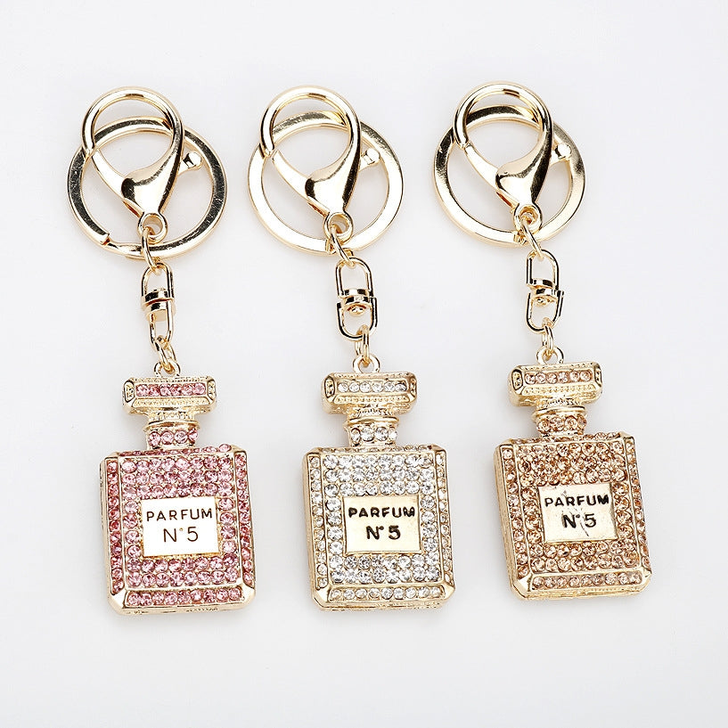 Fashion Rhinestone Perfume Bottle Keychain Pendant for Women