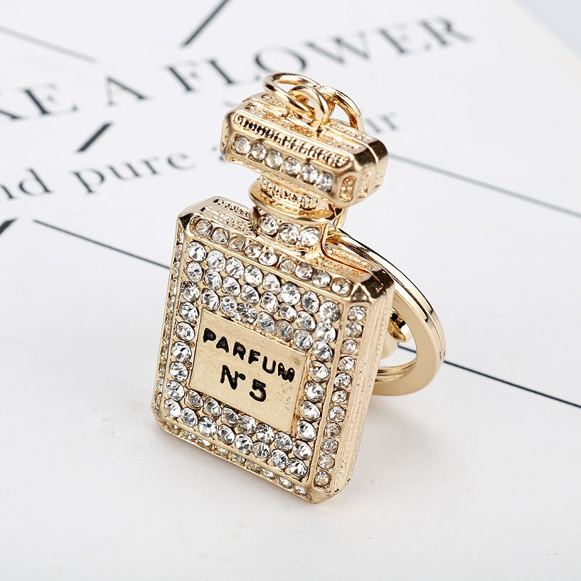 Fashion Rhinestone Perfume Bottle Keychain Pendant for Women