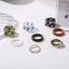 Fashion Plaid Butterfly Resin Ring Set - 8 Piece Beaded Design