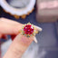 18k Gold Plated Snowflake Full Diamond Open Ring with Red Corundum Gemstone