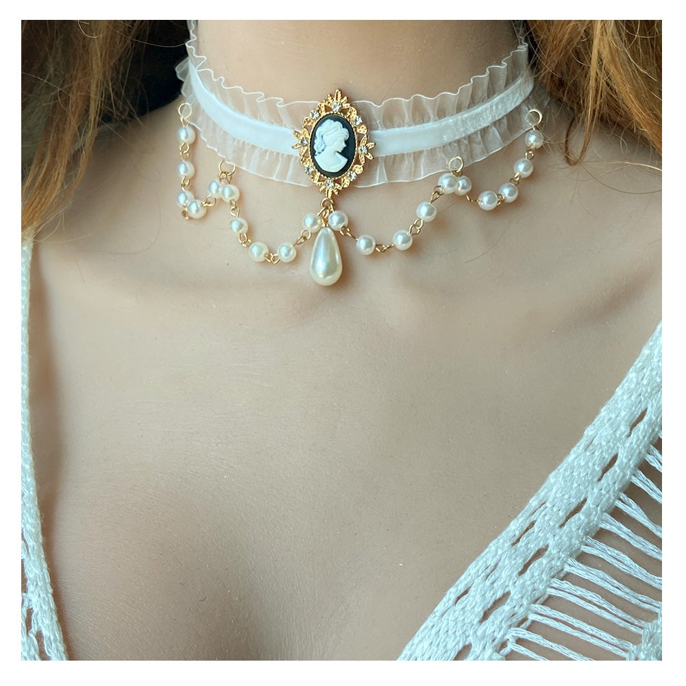 Fashion Imitation Pearl Pendant Choker Necklace for Women