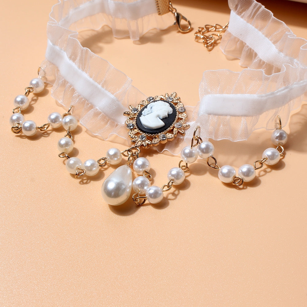 Fashion Imitation Pearl Pendant Choker Necklace for Women