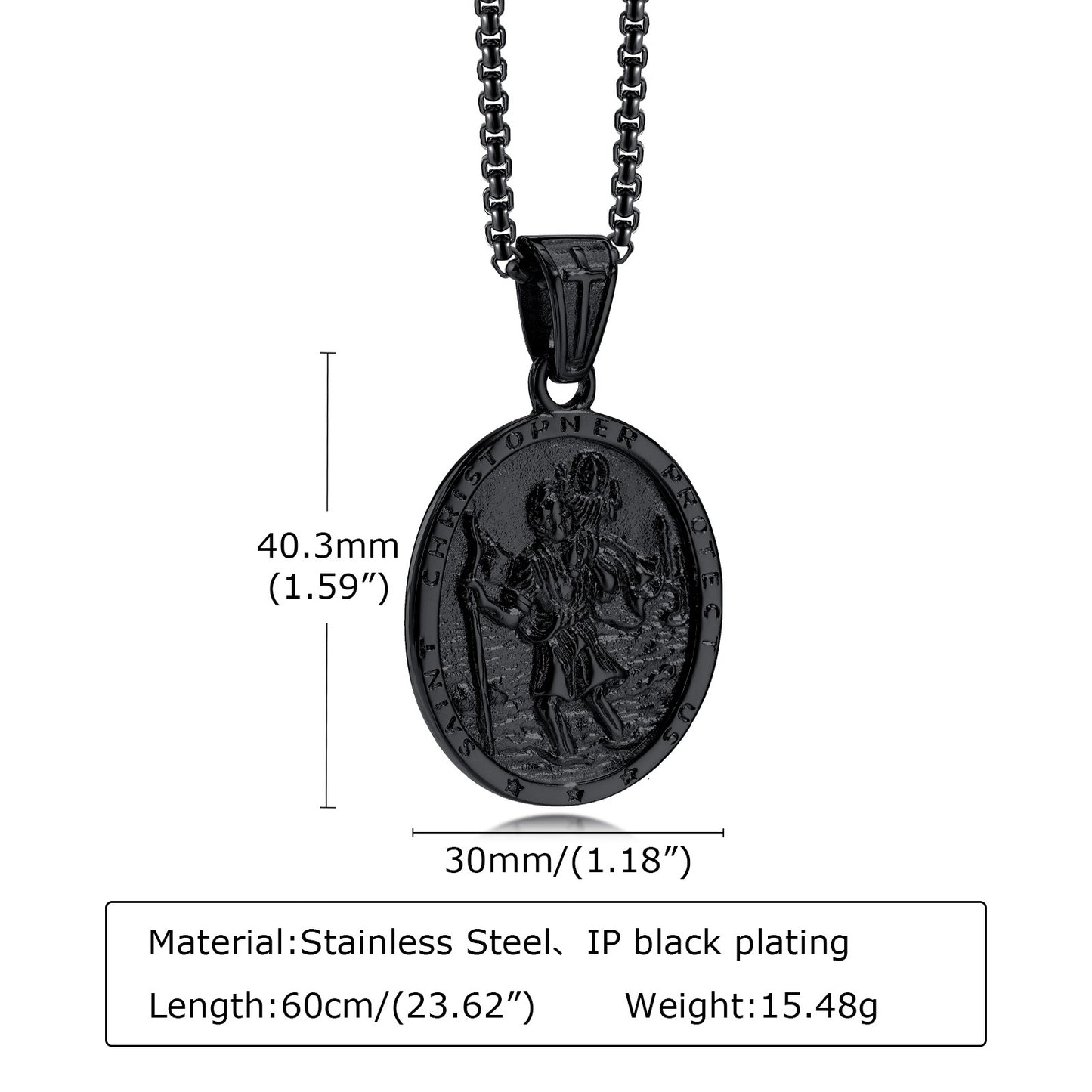 Fashion Portrait Stainless Steel St. Christopher Oval Pendant Necklace